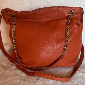 Michael Kors Leather Chain Strap Hobo Leather Shoulder Bag - Burnt Orange